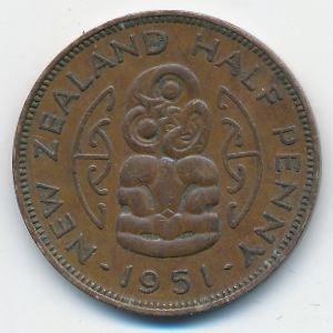 Новая Зеландия, 1/2 пенни (1951 г.)