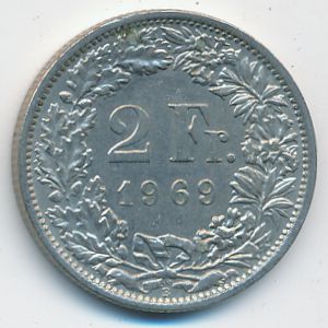 Швейцария, 2 франка (1969 г.)