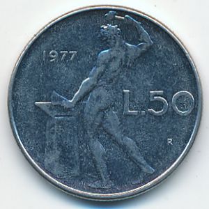Италия, 50 лир (1977 г.)
