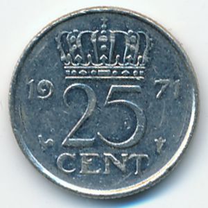 Netherlands, 25 cents, 1971