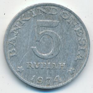 Indonesia, 5 rupiah, 1974