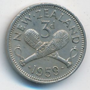 New Zealand, 3 pence, 1959