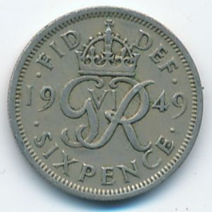 Великобритания, 6 пенсов (1949 г.)