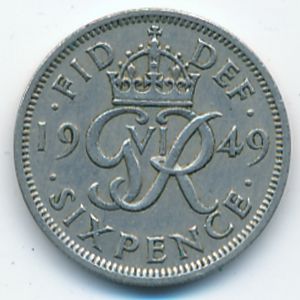 Великобритания, 6 пенсов (1949 г.)