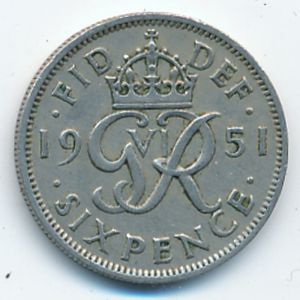 Great Britain, 6 pence, 1951