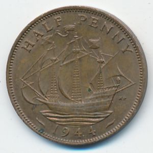 Великобритания, 1/2 пенни (1944 г.)