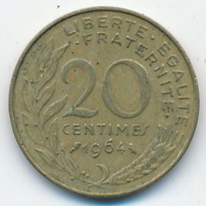France, 20 centimes, 1964