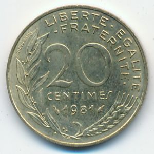 France, 20 centimes, 1981