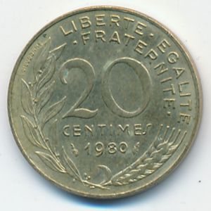 France, 20 centimes, 1980