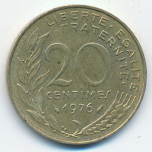France, 20 centimes, 1976