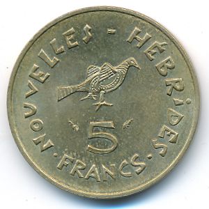 New Hebrides, 5 francs, 1975