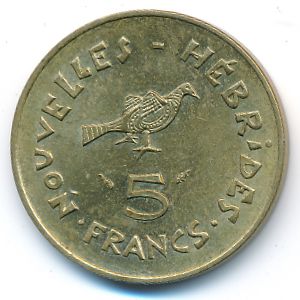 New Hebrides, 5 francs, 1975