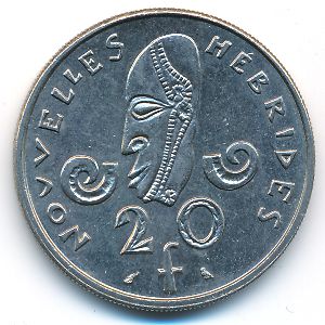 New Hebrides, 20 francs, 1970