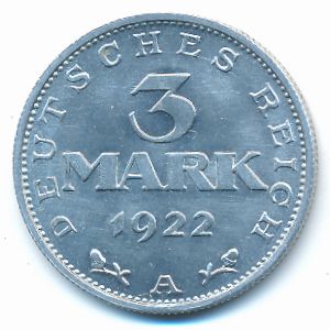 Weimar Republic, 3 mark, 1922