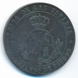 Spain, 5 centimos, 1868