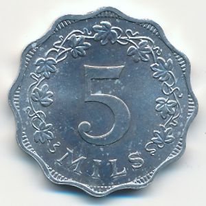 Malta, 5 mils, 1972