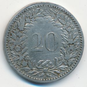Швейцария, 20 раппенов (1884 г.)