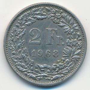 Швейцария, 2 франка (1968 г.)