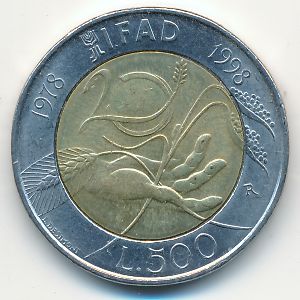 Италия, 500 лир (1998 г.)