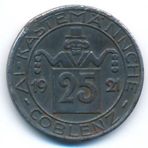 Кобленц., 25 пфеннигов (1921 г.)