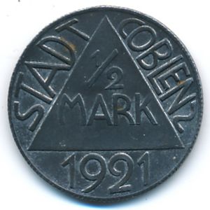 Кобленц., 1/2 марки (1921 г.)