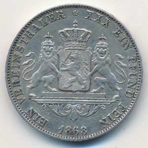Hesse-Darmstadt, 1 thaler, 1868