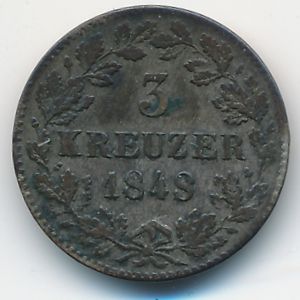 Вюртемберг, 3 крейцера (1848 г.)