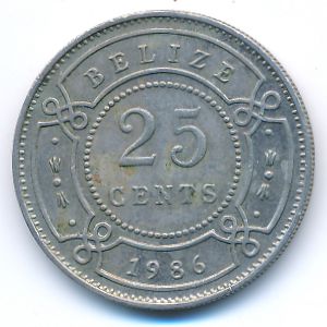 Belize, 25 cents, 1986