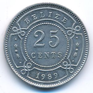 Belize, 25 cents, 1989