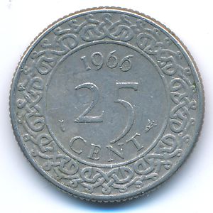 Suriname, 25 cents, 1966