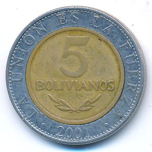 Боливия, 5 боливиано (2001 г.)