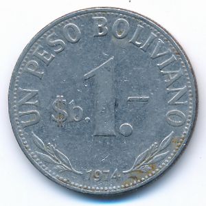 Боливия, 1 песо боливиано (1974 г.)