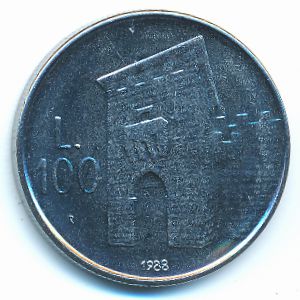 San Marino, 100 lire, 1988