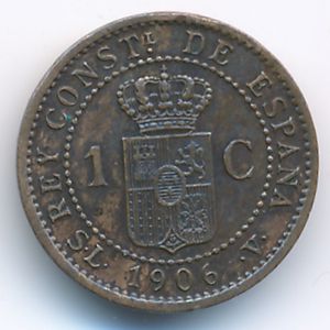 Spain, 1 centimo, 1906
