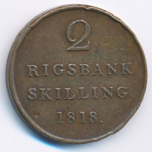 Дания, 2 ригсбанкскиллинга (1818 г.)