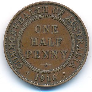 Australia, 1/2 penny, 1916