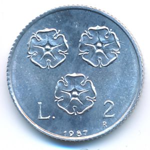 San Marino, 2 lire, 1987