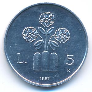 San Marino, 5 lire, 1987