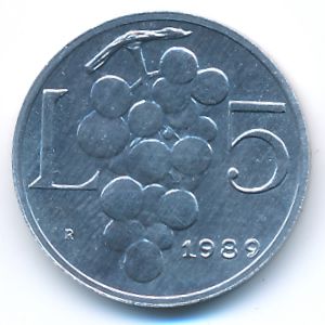 San Marino, 5 lire, 1989