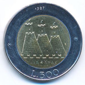 San Marino, 500 lire, 1987