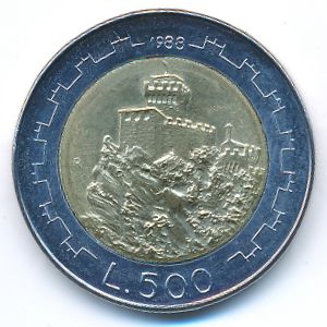 San Marino, 500 lire, 1988