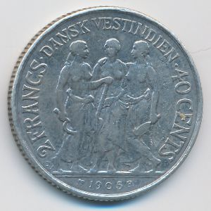 Датская Западная Индия, 2 франка/40 центов (1905 г.)