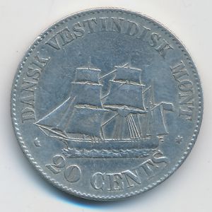 Датская Западная Индия, 20 центов (1862 г.)