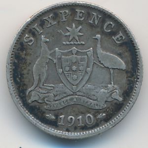 Австралия, 6 пенсов (1910 г.)
