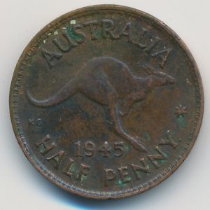 Австралия, 1/2 пенни (1945 г.)
