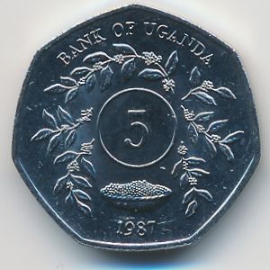 Уганда, 5 шиллингов (1987 г.)