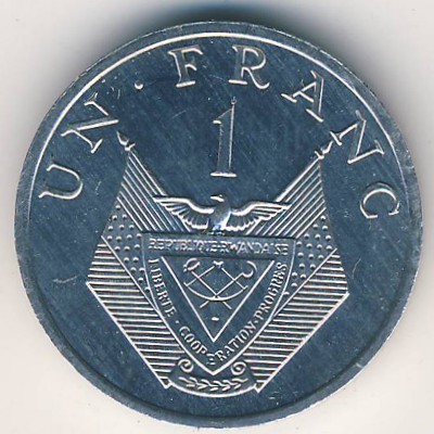 Rwanda, 1 franc, 1974–1985