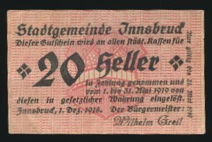 Нотгельды Австрии, 20 геллеров (1918 г.)