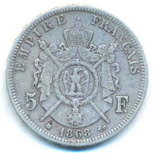 Франция, 5 франков (1868 г.)