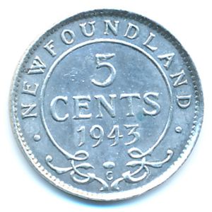 Ньюфаундленд, 5 центов (1943 г.)